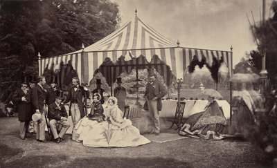 Group of Well-Dressed People in Front of an Outdoor Tent by Camille Silvy